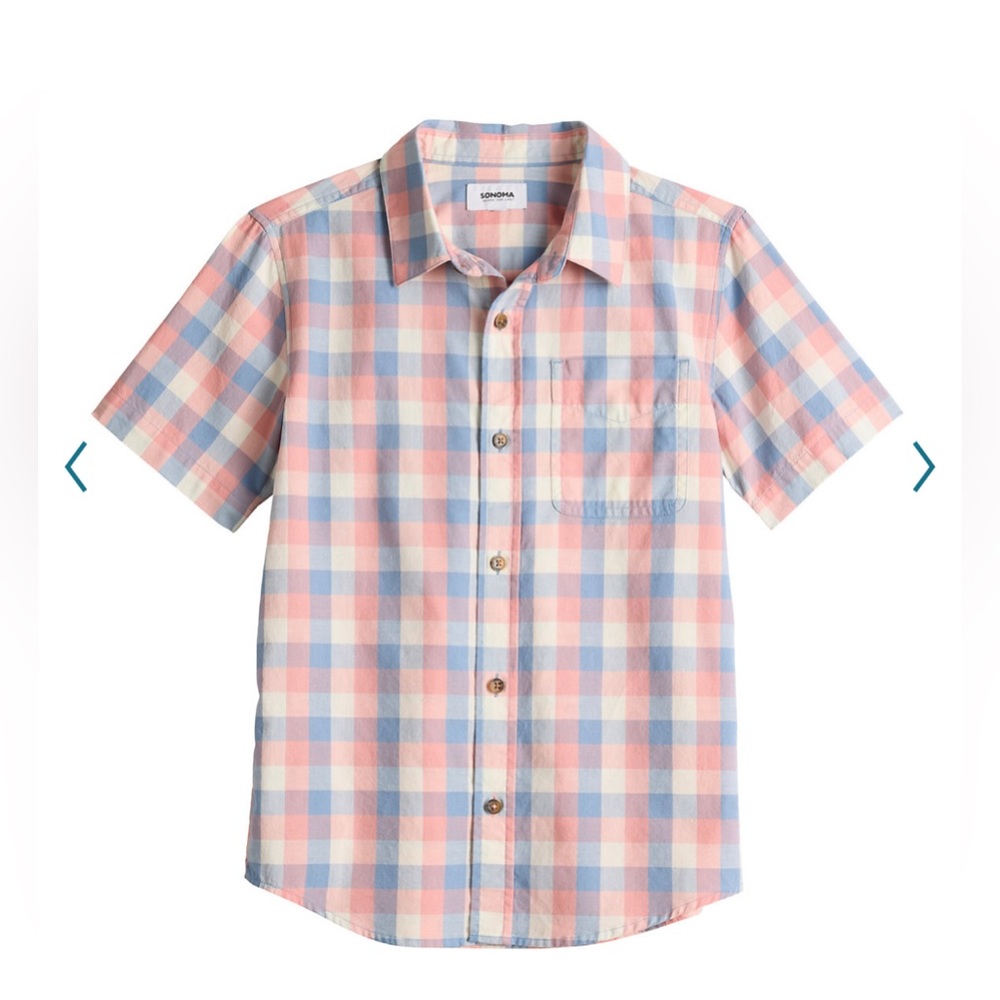Sonoma Boy’s Short sleeve Buttoned Plaid Shirt in Blue, Pink and White| Size: L